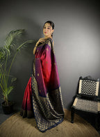 Joban Fashion Red Handloom Silk Ikkat Saree | Grocsy