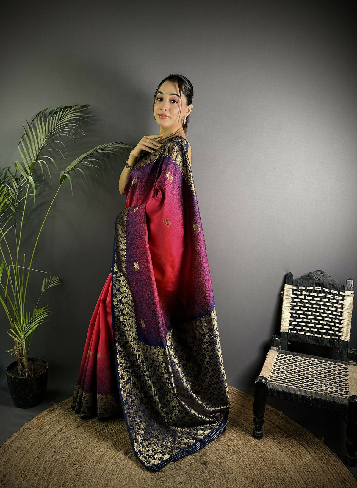 Joban Fashion Red Handloom Silk Ikkat Saree | Grocsy