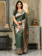 Shree Shyam Fashion Banarasi Silk Dark Green Saree | Grocsy