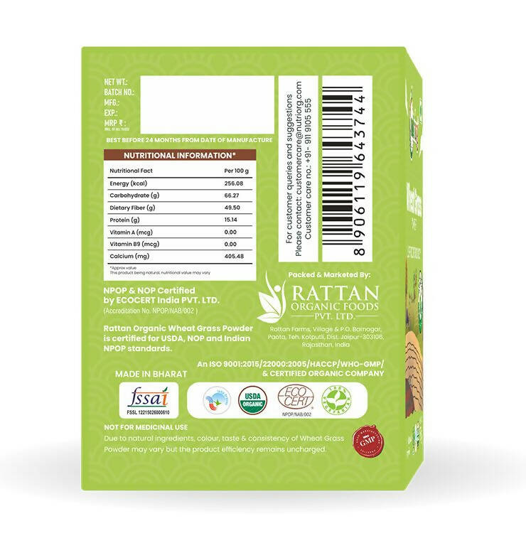 Nutriorg Certified Organic Wheatgrass Powder | Grocsy