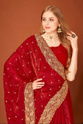 PR Fashion Maroon Fendi Two Tone Silk Heavy Zari Embroidery Work With Heavy Siroski Work Saree | Grocsy