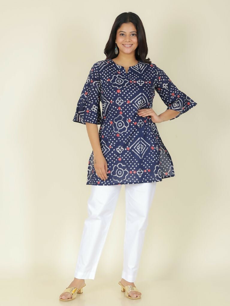 Aramya Straight Soft Cotton Bandhani Print Women's Kurta - Blue | Grocsy