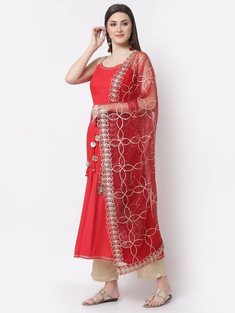 Myshka Red Color Silk blend Solid Kurta With Dupatta Set | Grocsy
