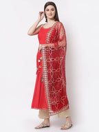 Myshka Red Color Silk blend Solid Kurta With Dupatta Set | Grocsy