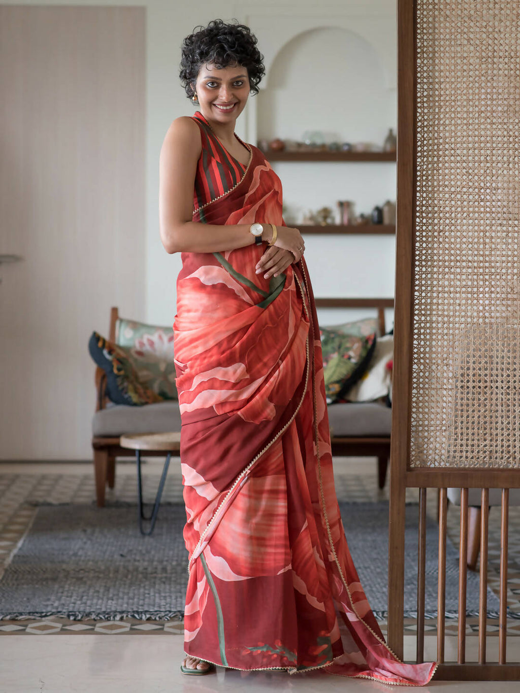 Suta Maroon Floral Pure Cotton Saree | Grocsy