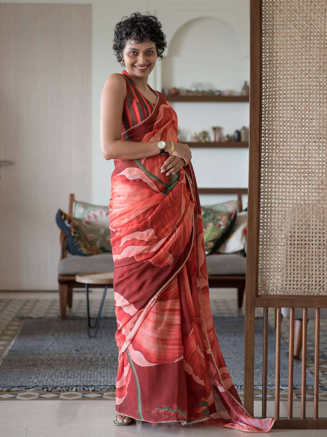 Suta Maroon Floral Pure Cotton Saree | Grocsy