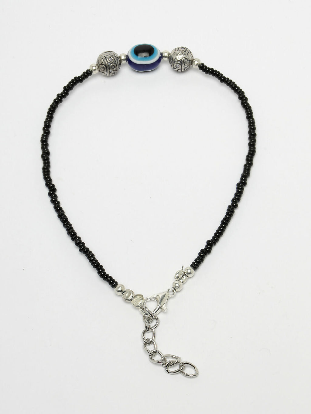 NVR Women Set of 2 Brass-Plated Stone-Studded & Evil Eye Beaded Anklet | Grocsy