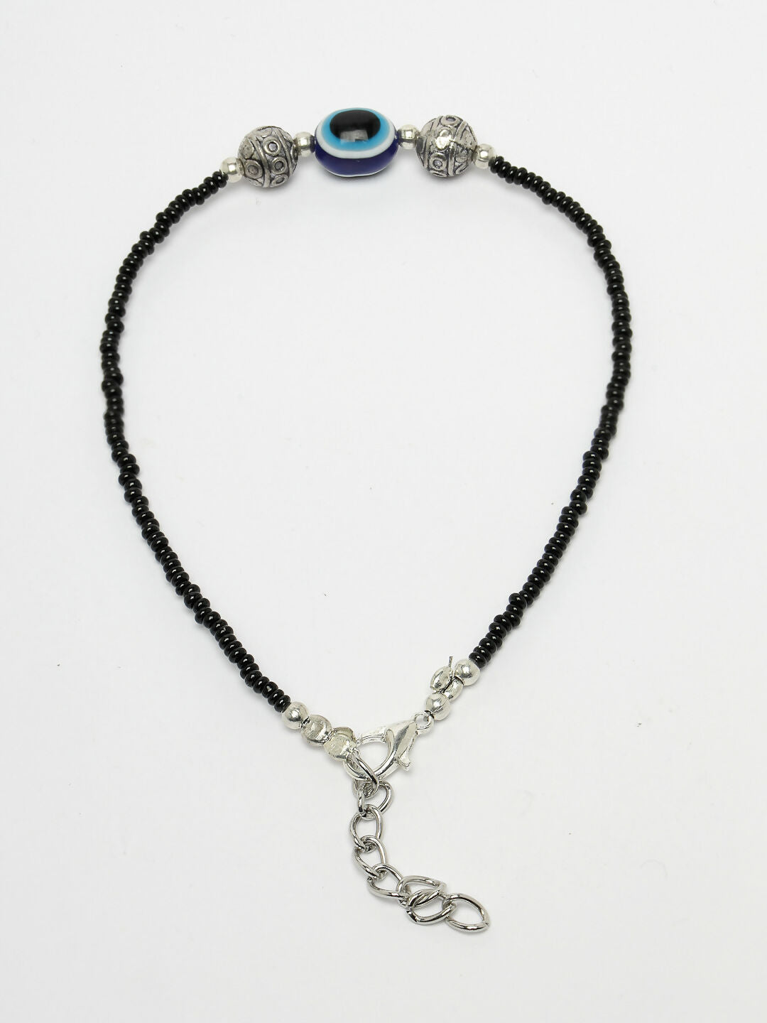 NVR Women Set of 2 Brass-Plated Stone-Studded & Evil Eye Beaded Anklet | Grocsy
