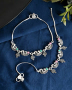VOJ Set of 2 Silver Plated Multi Color Meenakari Anklet | Grocsy