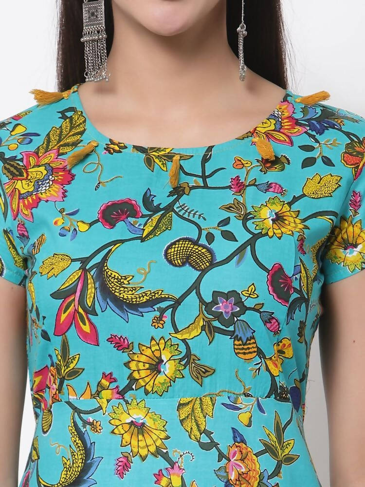 Myshka Women's Cotton Printed Half Sleeve Round Neck Multicolor Dress | Grocsy