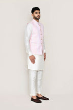 Joban Fashion White Colored Art Silk Fabric Kurta, Jacket With Straight Fit Pant | Grocsy