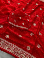 Teeya Creation New Womens Latest Party Wear Soft Chiffon Silk Saree-Red | Grocsy