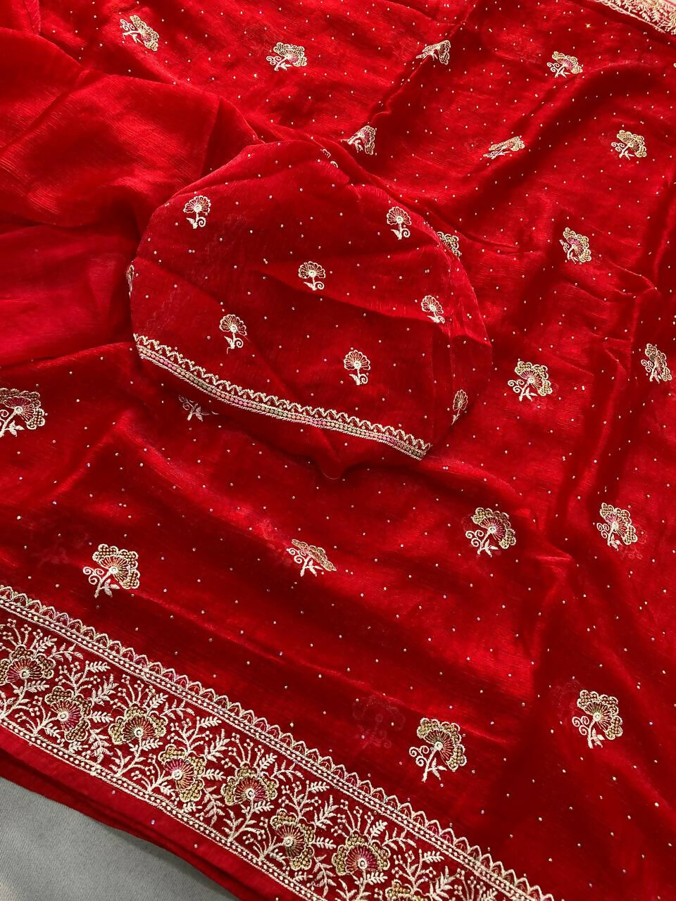 Teeya Creation New Womens Latest Party Wear Soft Chiffon Silk Saree-Red | Grocsy