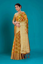 Mustard Soft Organza Woven Design Saree with Unstitched Blouse Piece - Zaara | Grocsy