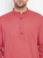 Even Apparels Rust Pure Cotton Long Men's Kurta With Band Collar | Grocsy