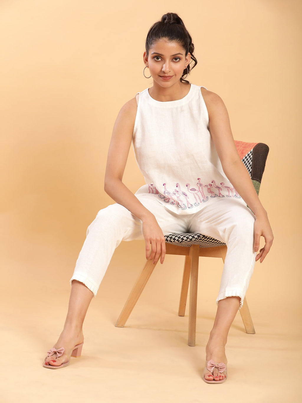 BohoJazz Flamingo Embroidered Linen Co-ord Set | Grocsy