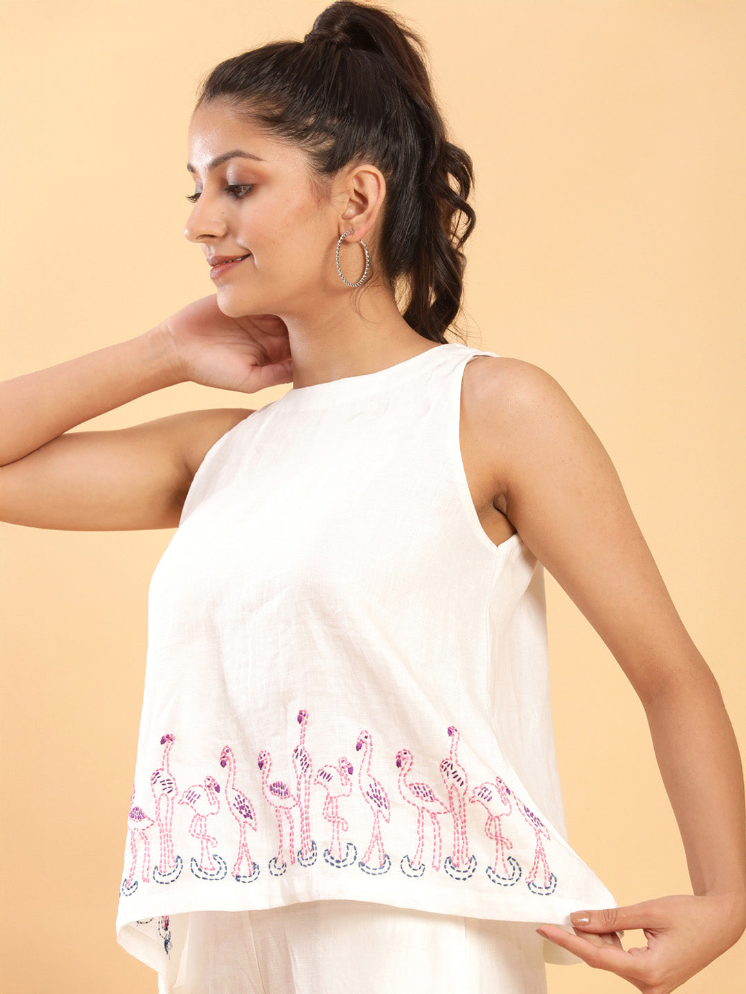 BohoJazz Flamingo Embroidered Linen Co-ord Set | Grocsy