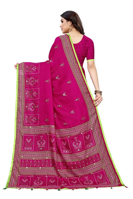 Vamika Embroidery Pink Jute Silk Saree (Jhulka Pink) | Grocsy