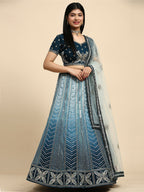 Blue Fancy Net Sequence Embroidered Lehenga Choli with Dupatta - Dhara | Grocsy