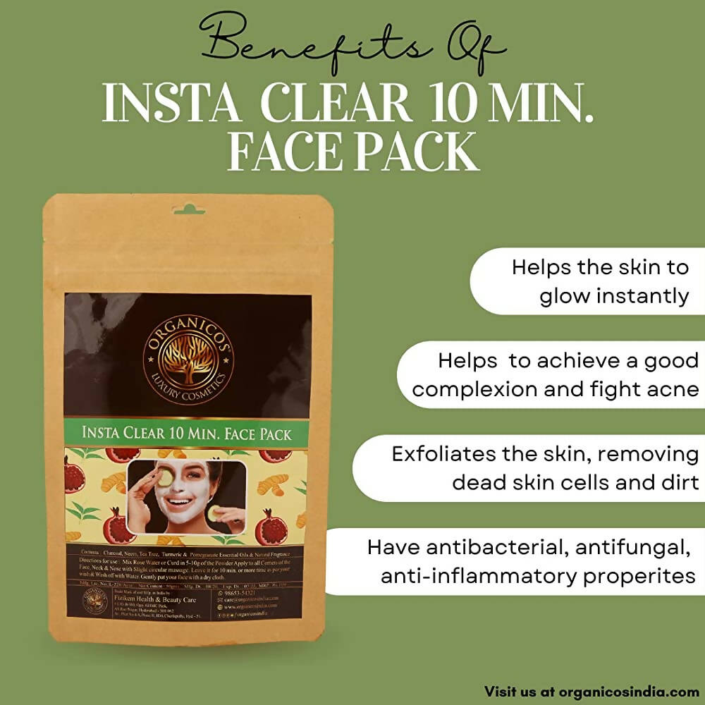 Organicos Insta Clear 10 Min Face Pack | Grocsy