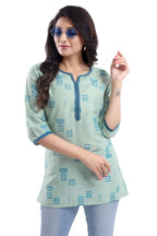 Snehal Creations Luxurious Fine Pista Cotton Silk Short Tunic | Grocsy