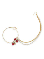 Gold-Pleated Red White Kundan Studded Beaded Nosepin - Ruby Raang | Grocsy