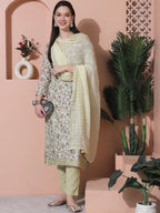 Jyoti Fashion Women's Green Cotton Floral Digital Printed Kurta with Trouser & Dupatta | Grocsy