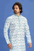 Raivat Ethnic Cotton Embroidery Kurta Pajama In Sky Blue Colour | Grocsy