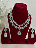 Mint Green American Diamond Two Layer Elegent Necklace Set With Earrings By House of Ree - Swadesiicart