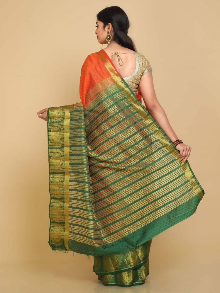 Kalamandir Floral Orange Pashmina Saree | Grocsy