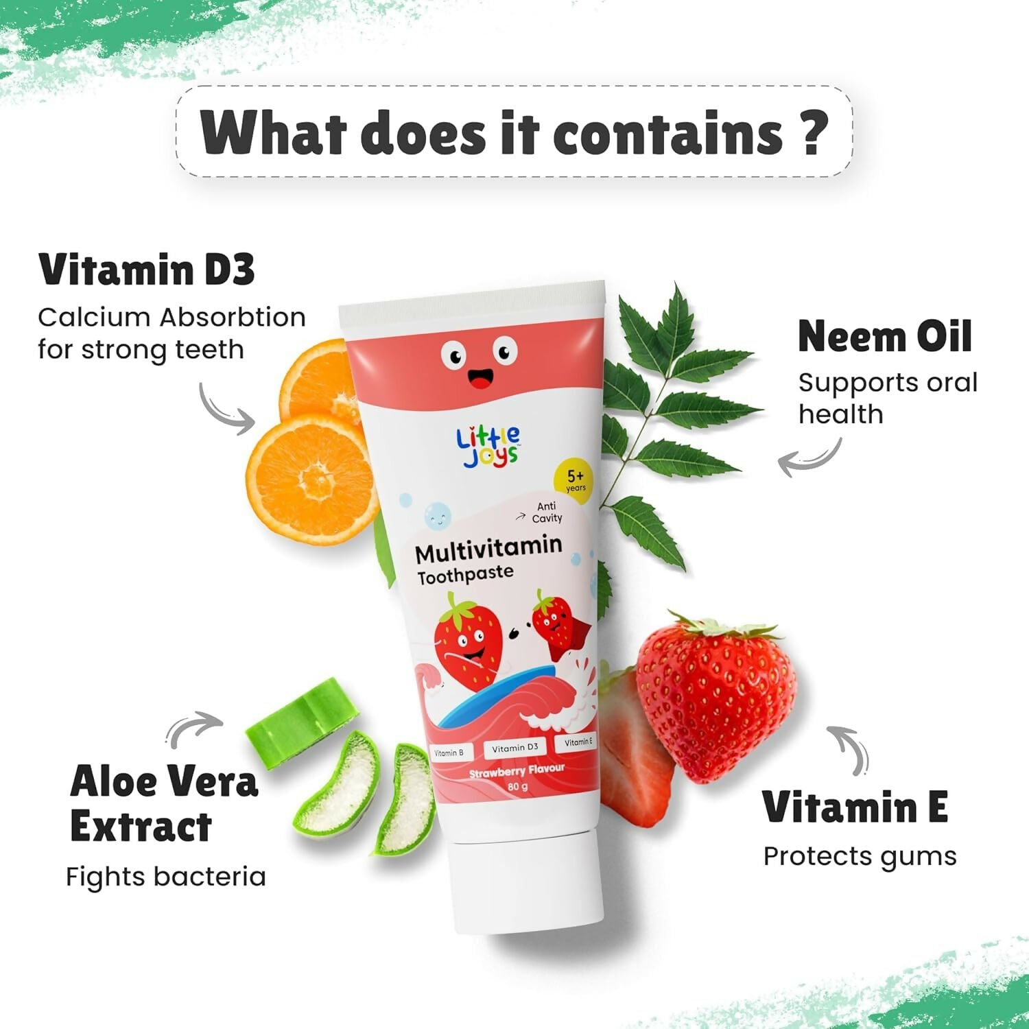Little Joys Multivitamin Toothpaste for 5+ Years Kids, Strawberry Flavor, Fights Germs & Cavity | Grocsy