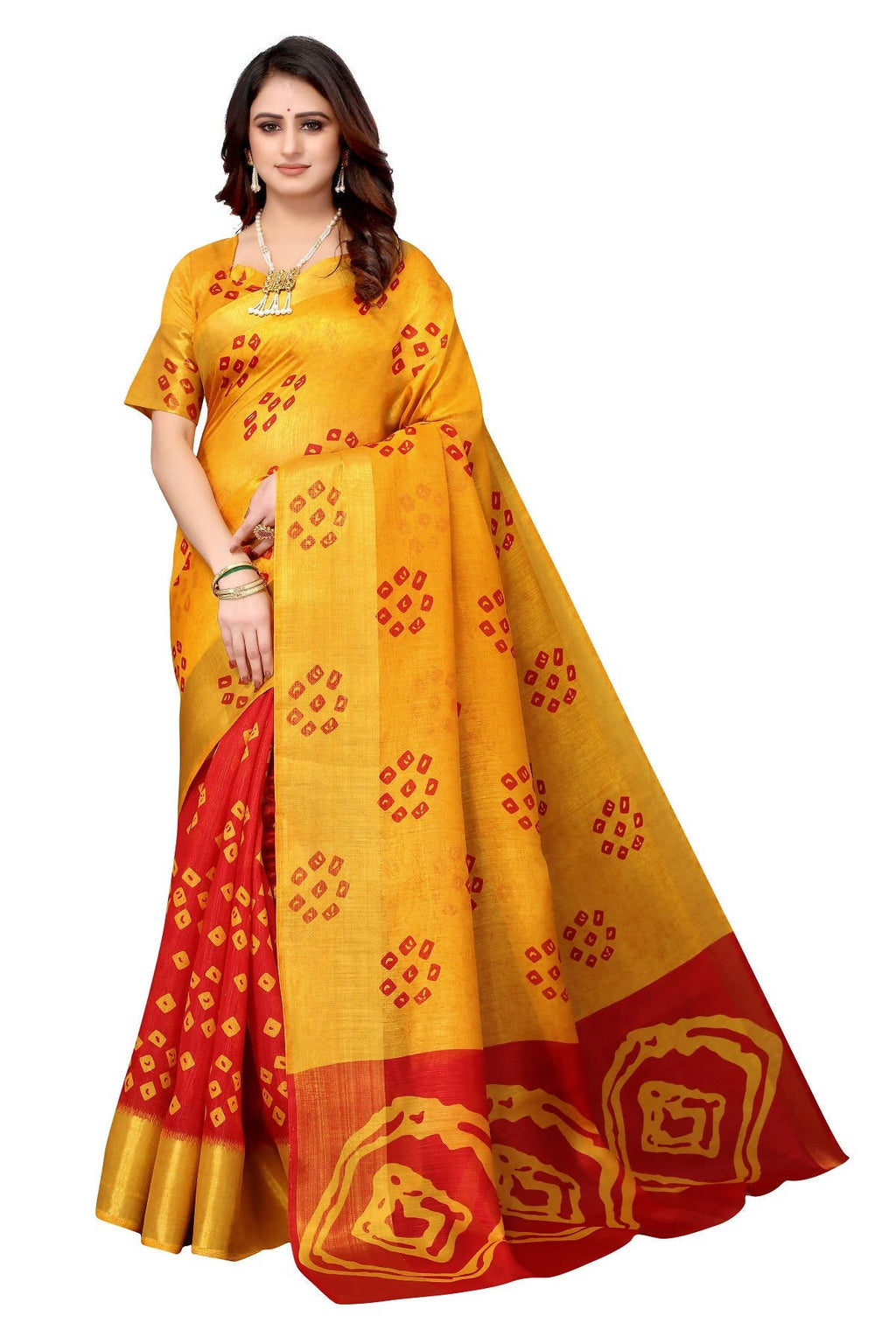 Vamika Ethnic Fire Red Jari Border Linen Saree | Grocsy