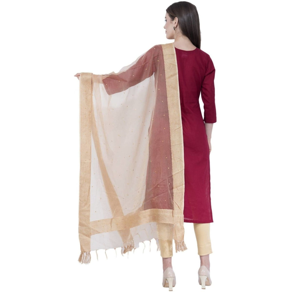 A R Silk Women's Stone Work Orgenza Cotton Golden Dupattas and Chunnis | Grocsy