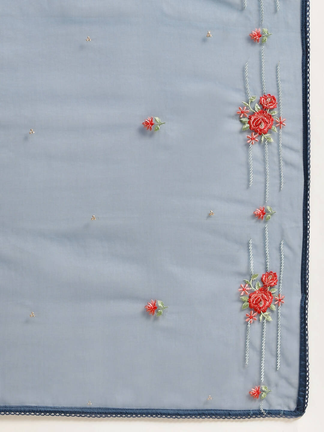 Navy Blue Chinon Embroidered Straight Kurta with Trouser & Dupatta - Salimar | Grocsy