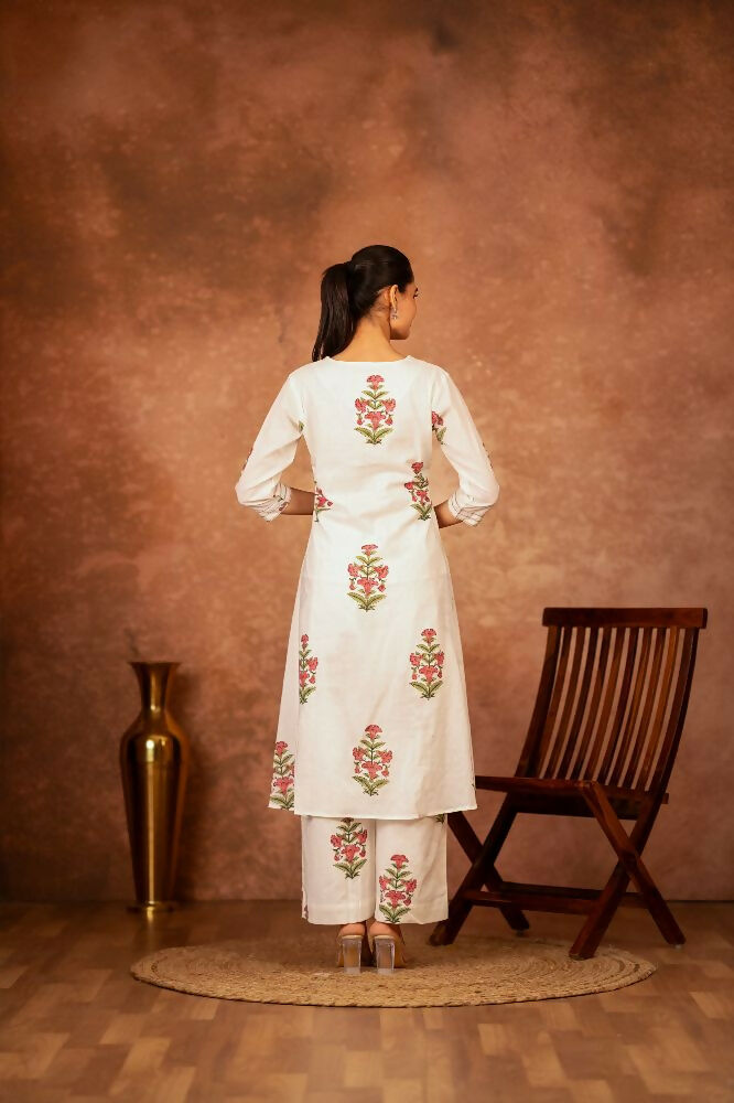 Joban Fashion Off White Pink Hand Block Printed Cotton Suit Set | Grocsy