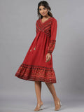 Juniper Women Rust Georgette Printed Midi Dress | Grocsy