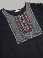 Sztori Plus Size Floral Yoke Design Sequinned Straight Kurta | Grocsy