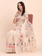 Shree Shyam Fashion Linen Cotton Peach Saree | Grocsy