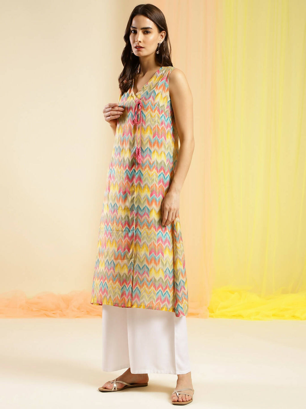Women Multicolor Angrakha Poly Chanderi Printed Kurta - Shurma | Grocsy