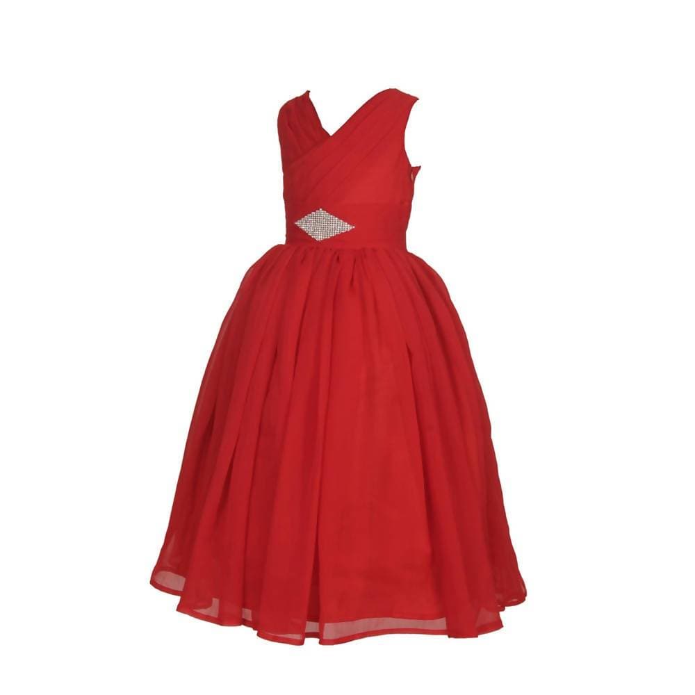 Asmaani Baby Girl's Pure Red Color Satin Frock (AS-DRESS-22019) | Grocsy