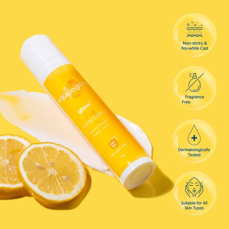 Aqualogica Glow + Dewy Sunscreen With Papaya & Vitamin C SPF 50+ PA++ | Grocsy
