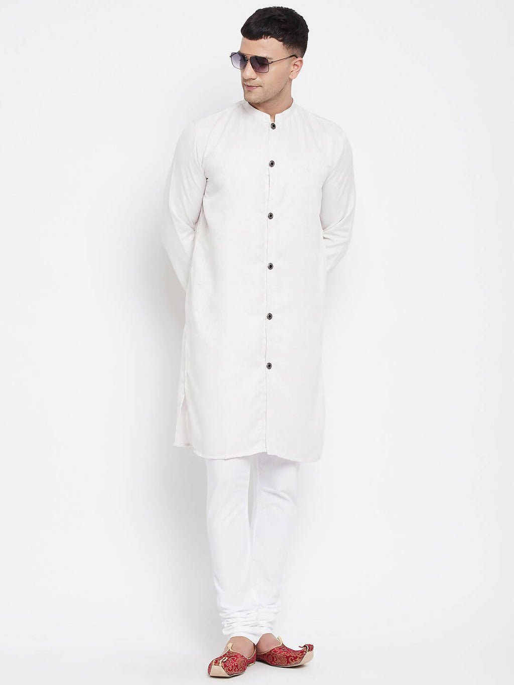 Even Apparels White Rayon Men's Sherwani Kurta With Open Front | Grocsy