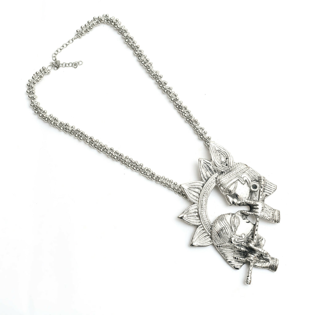 Mominos Fashion Johar Kamal Oxidised Silver-Plated Brass Finish Radha Kishan Long Necklace For Women (Silver) | Grocsy