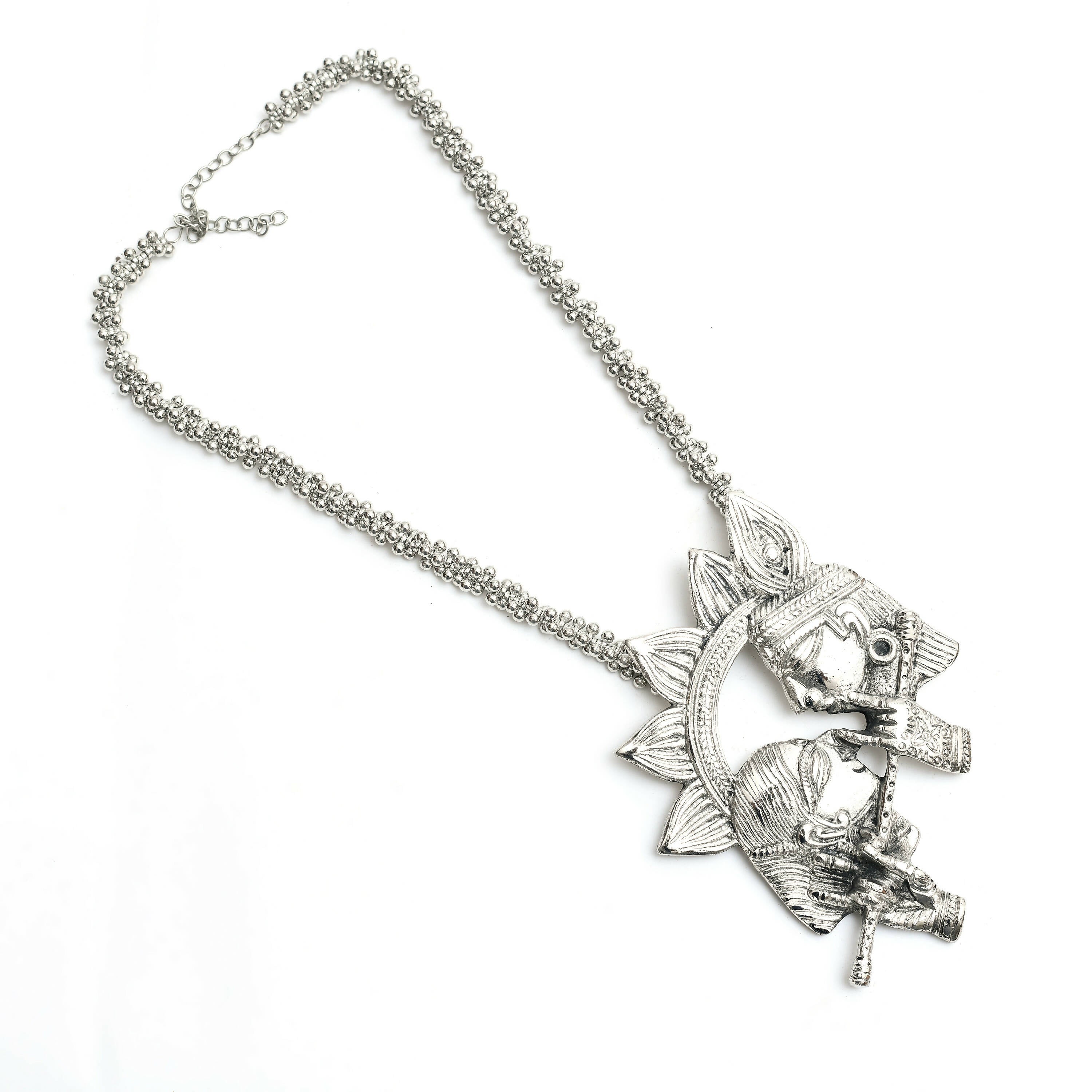 Mominos Fashion Johar Kamal Oxidised Silver-Plated Brass Finish Radha Kishan Long Necklace For Women (Silver) | Grocsy