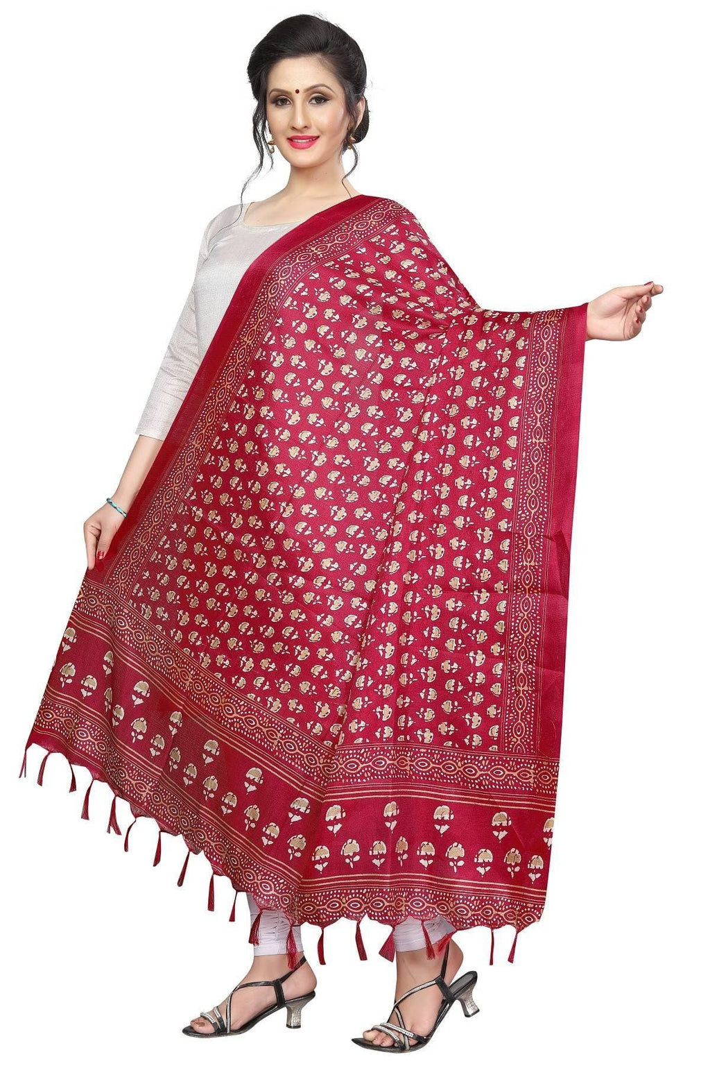 Vamika Red Printed Khadi Bhagalpuri Latest Dupatta | Grocsy