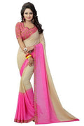 Vamika Pink and White Georgette Printed Contemporary Saree (PADING PINK) | Grocsy