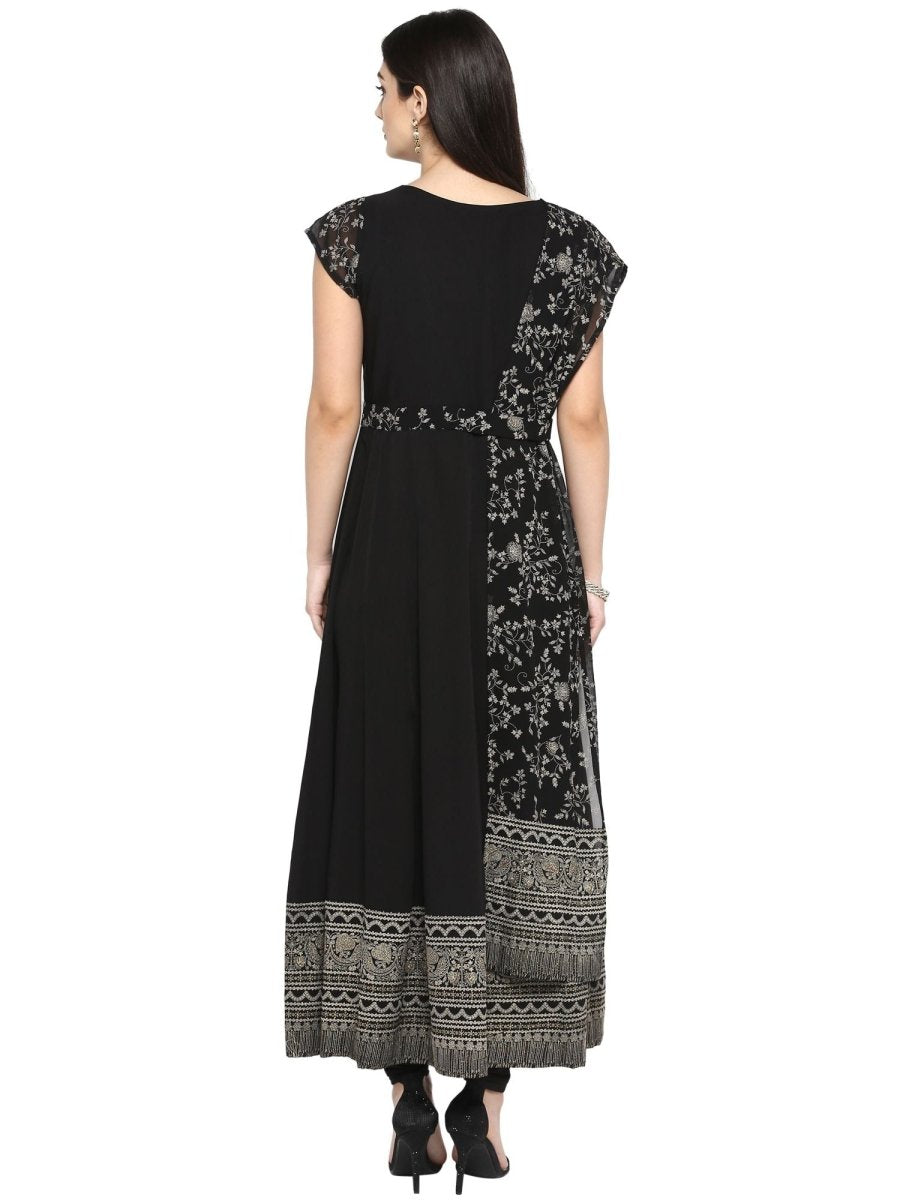 Ahalyaa Women's Black Crepe Printed Kurta With Attached Dupatta | Grocsy