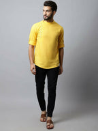 Even Apparels Yellow Color Pure Cotton Men's Kurta With Side Placket (MMS759) | Grocsy