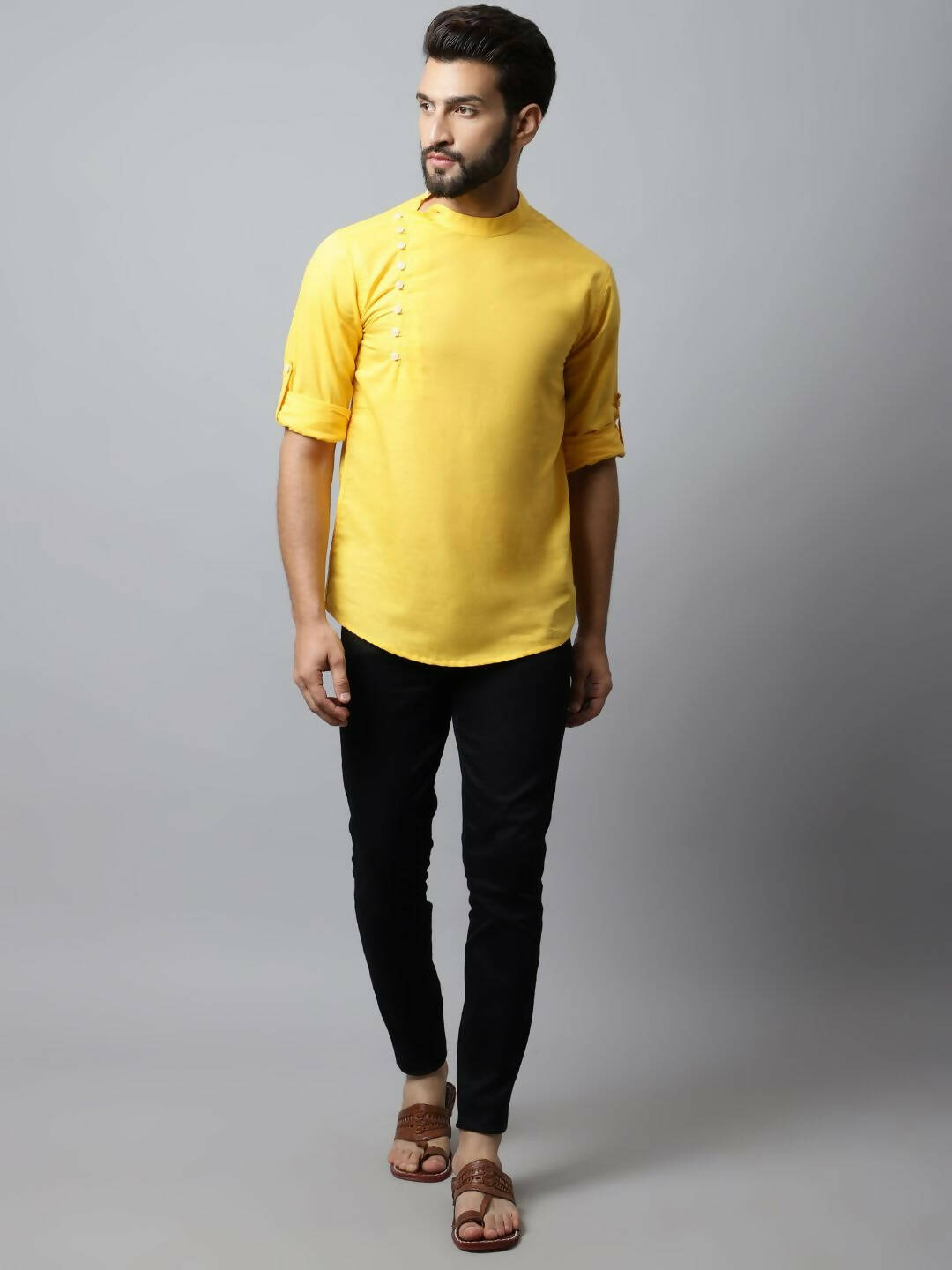 Even Apparels Yellow Color Pure Cotton Men's Kurta With Side Placket (MMS759) | Grocsy