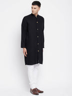 Even Apparels Black Pure Cotton Men's Sherwani Kurta With Open Front | Grocsy